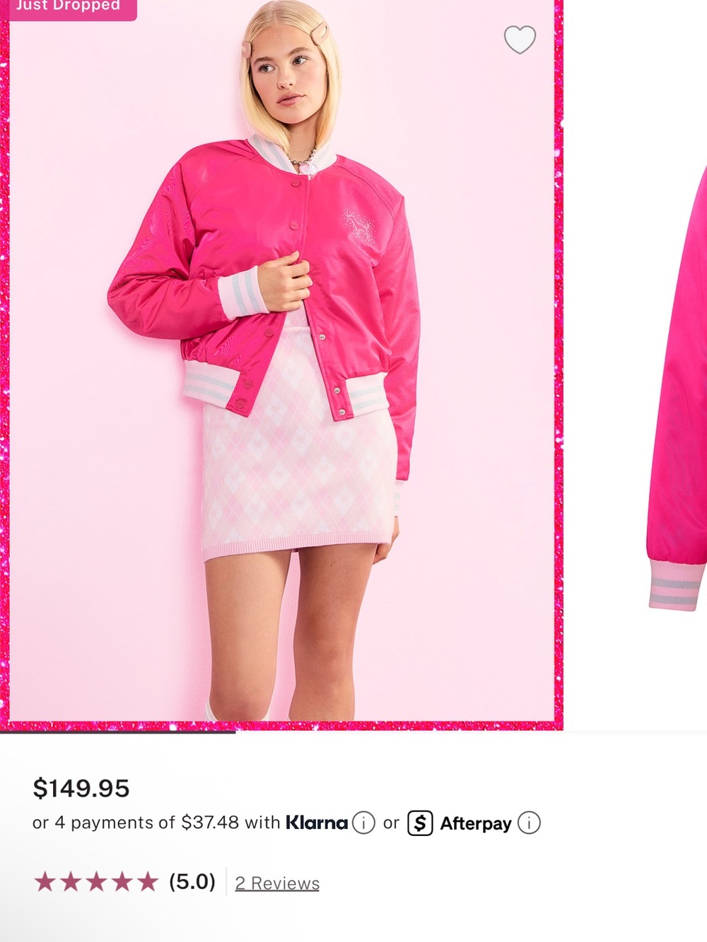 PINK Victoria's Secret Bright Pink Varsity Bomber Jacket with White Trim